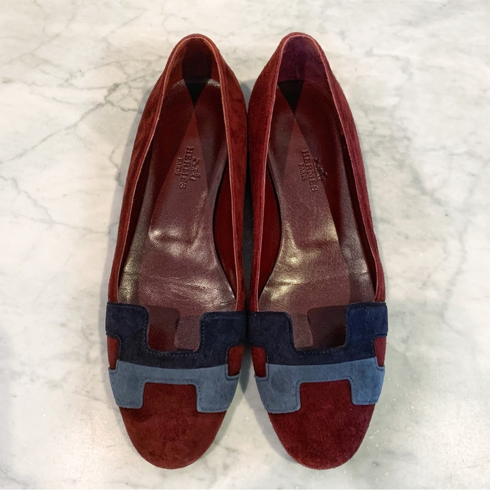 🔥 Last Chance 💯 AUTH HERMES Suede Nice H Logo Flats - Picture 3 of 7